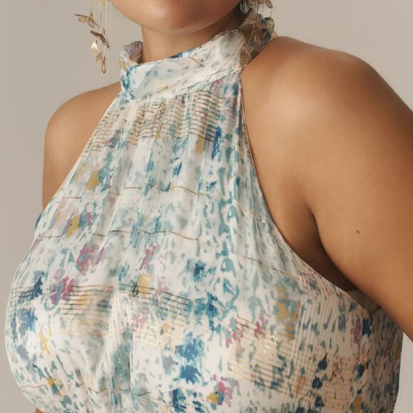 Anthropologie The Somerset Maxi Dress Halter Edition Blue Floral Size L NWT - Picture 6 of 7